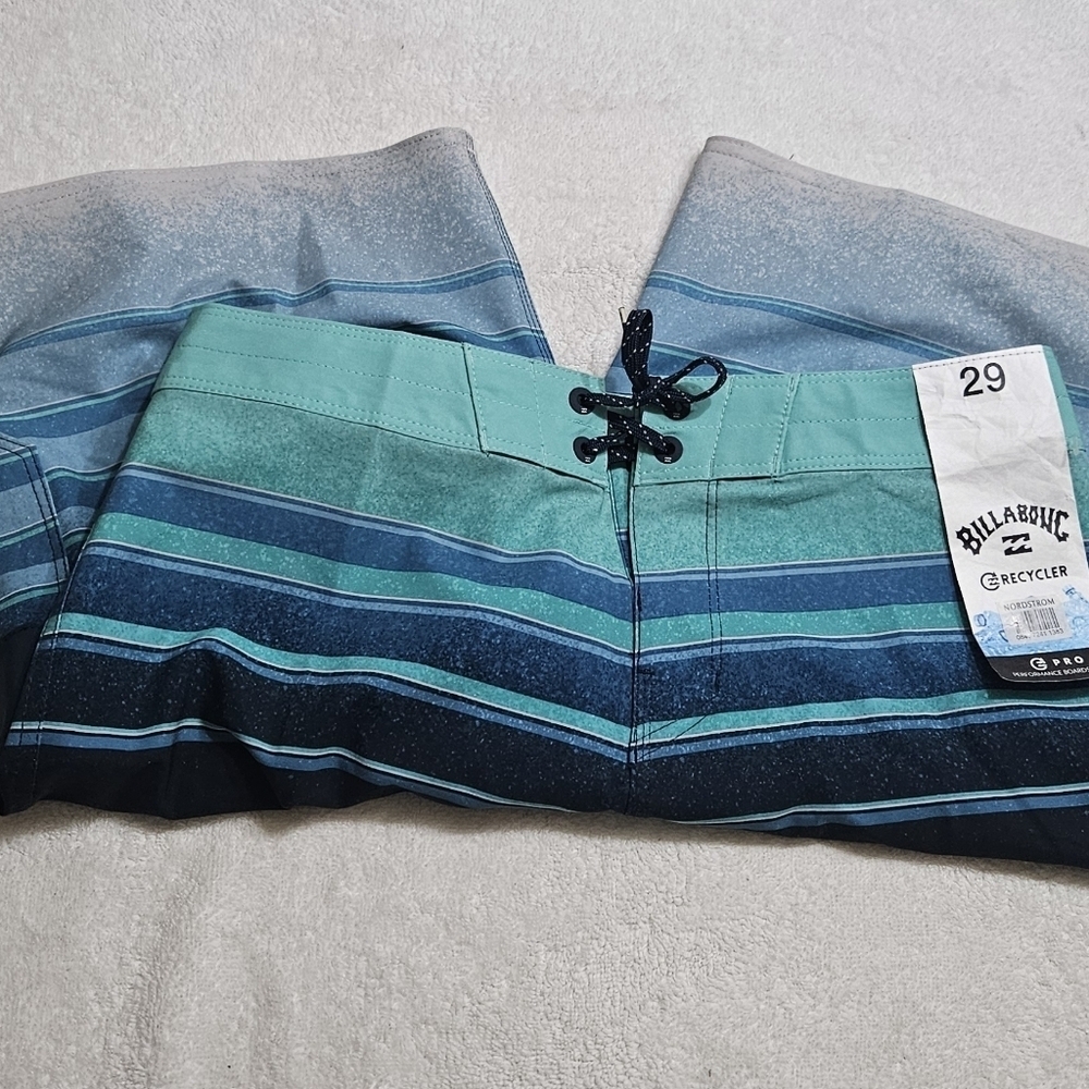 New W Tags Billabong Size 29 Blue Striped Pro Stretch Performance Board Shorts - Picture 2 of 6